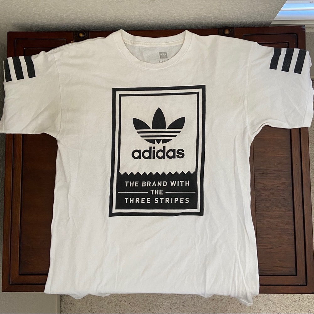 Adidas White Trefoil Logo Short Sleeve Tee - M